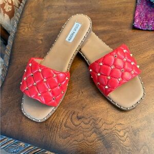 Steve Madden Red Quilted Sandals with Gold Studs